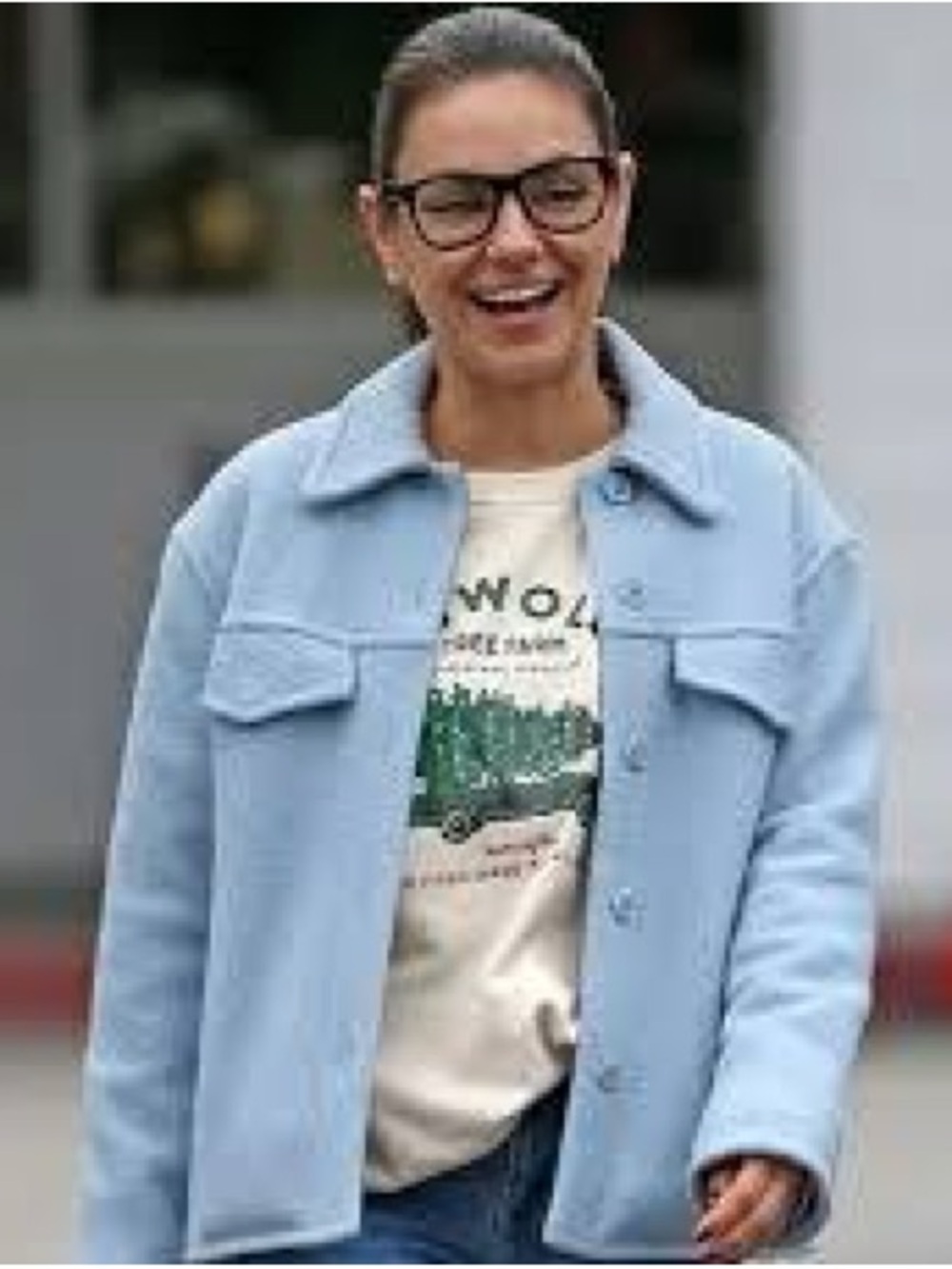 Mila Kunis Sky Blue Merino Wool Cropped Jacket